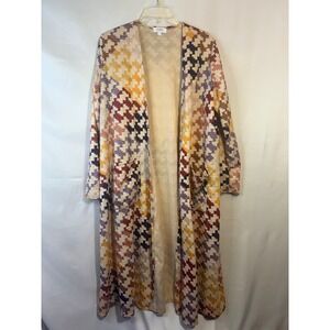 NWOT LuLaRoe Carly Long Cardigan Duster Geometric Print Tan Multicolor Spring